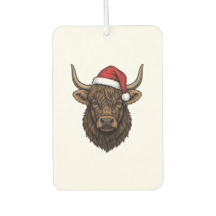 Vintage Christmas Highland Cow Santa Hat Shirt_1 Car Air Freshener