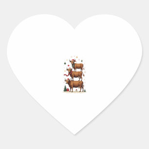 Vintage Christmas Highland Cow Trio Cute Holiday F Heart Sticker