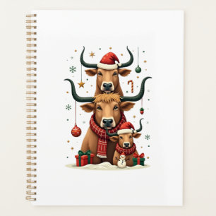Vintage Christmas Highland Cow Trio Cute Holiday F Planner