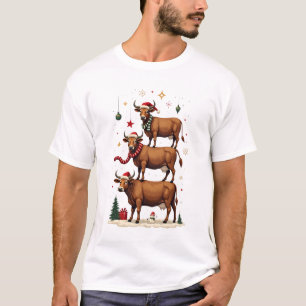 Vintage Christmas Highland Cow Trio Cute Holiday F T-Shirt