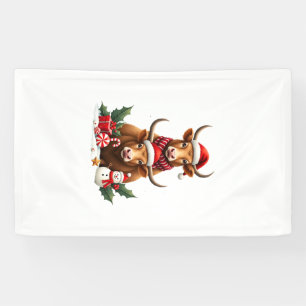 Vintage Christmas Highland Cow Trio Cute Holiday W Banner