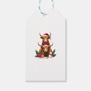 Vintage Christmas Highland Cow Trio Cute Holiday W Gift Tags