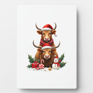 Vintage Christmas Highland Cow Trio Cute Holiday W Plaque