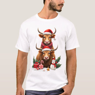 Vintage Christmas Highland Cow Trio Cute Holiday W T-Shirt