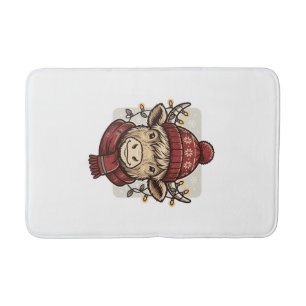 Vintage Christmas Highland Cow Vector Shirt Design Bath Mat