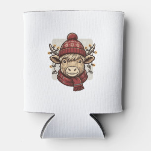 Vintage Christmas Highland Cow Vector Shirt Design Can Cooler