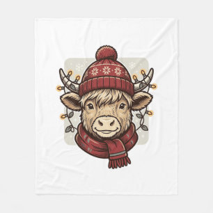 Vintage Christmas Highland Cow Vector Shirt Design Fleece Blanket