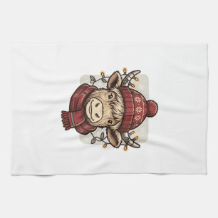 Vintage Christmas Highland Cow Vector Shirt Design Tea Towel
