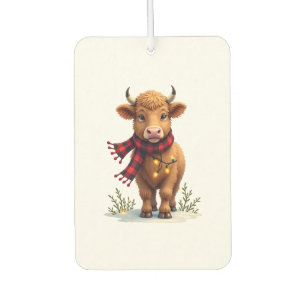 Vintage Christmas Highland Cow with Buffalo Plaid Car Air Freshener