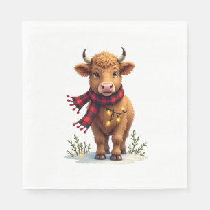 Vintage Christmas Highland Cow with Buffalo Plaid Napkin