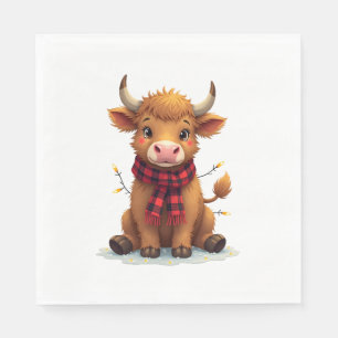 Vintage Christmas Highland Cow with Buffalo Plaid  Napkin