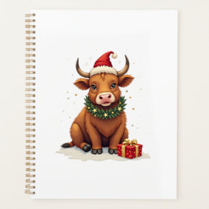 Vintage Christmas Highland Cow with Gifts Cute Hol Planner