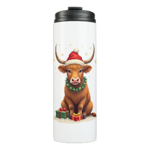 Vintage Christmas Highland Cow with Gifts Cute Hol Thermal Tumbler