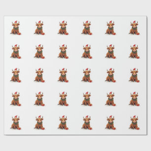 Vintage Christmas Highland Cow with Gifts Cute Hol Wrapping Paper
