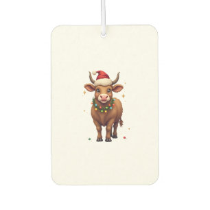 Vintage Christmas Highland Cow with Santa Hat and Car Air Freshener
