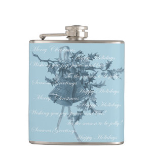 Vintage Christmas holiday bells blue neutral Hip Flask