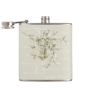 Vintage Christmas holiday bells neutral Hip Flask
