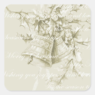 Vintage Christmas holiday bells neutral Square Sticker