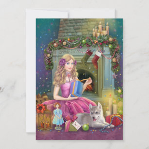 Vintage Christmas Holiday Card. Christmas fireplac Card