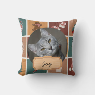 vintage christmas holiday Custom cat Photo Cushion
