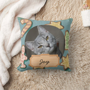 vintage christmas holiday Custom cat Photo   Cushion