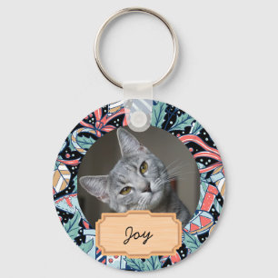 vintage christmas holiday Custom cat Photo Key Ring