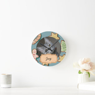 vintage christmas holiday Custom cat Photo    Round Clock