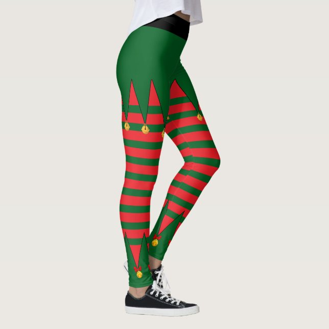 Vintage Christmas Holiday Elf Red Green Striped Leggings (Right)