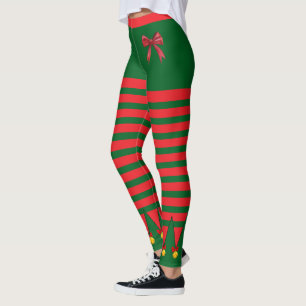 Vintage Christmas Holiday Elf Red Green Striped Leggings