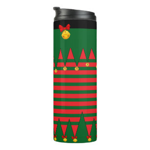 Vintage Christmas Holiday Elf Red Green Striped Thermal Tumbler