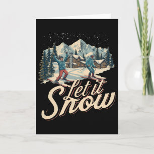 Vintage Christmas Holiday Let Is Snow Skiing Xmas Card