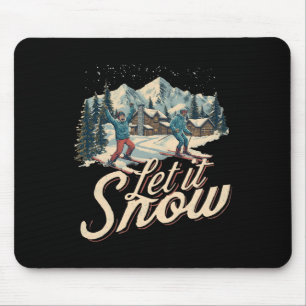 Vintage Christmas Holiday Let Is Snow Skiing Xmas Mouse Pad