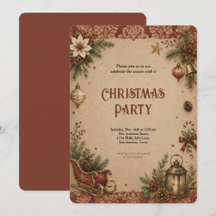Vintage Christmas Holiday Party Celebration Invitation