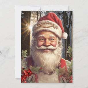 Vintage Christmas holiday Santa Claus woodland Invitation