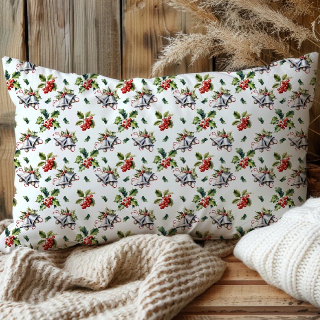 Vintage Christmas Holiday Silver Bells and Holly Pillowcase (Vintage Christmas Holiday Silver Bells, Holly and Berries White Pillow Case)