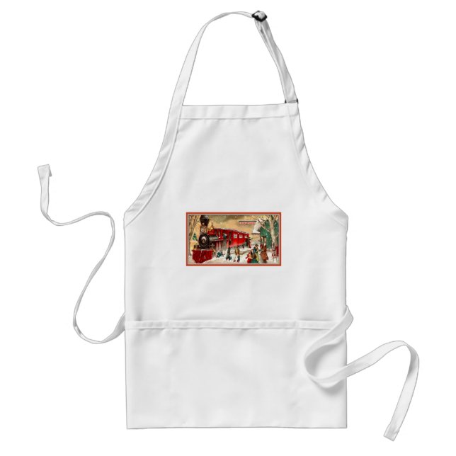 Vintage Christmas Holiday Train Station Standard Apron (Front)