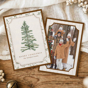 Vintage Christmas Holiday Tree Brown Cream Photo Card