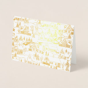 Vintage Christmas Holiday Village Foil Card
