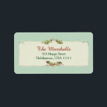 Vintage Christmas Holly and Ribbon Label<br><div class="desc">Victorian era Christmas illustration of vintage holly and red ribbon with parchment label and teal background.</div>