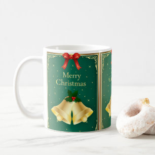 Vintage Christmas Holly Bells Ceramic Holiday Coffee Mug