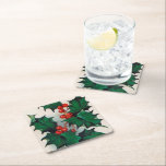 Vintage Christmas holly berries party Square Paper Coaster<br><div class="desc">design by www.etsy.com/shop/VanityFlairDesigns</div>
