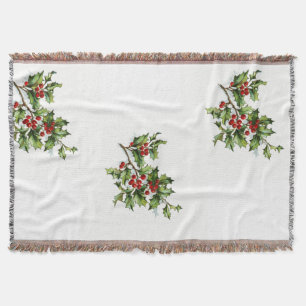 Vintage Christmas Holly Berries Throw Blanket