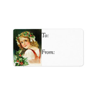 Vintage Christmas holly Girl Gift Tag