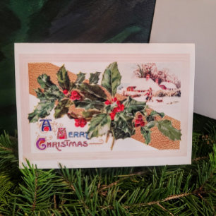 Vintage Christmas Holly Holiday Card