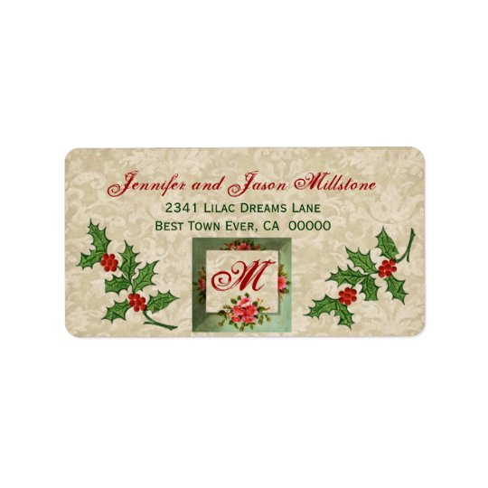 Vintage Christmas Holly Label Address Label