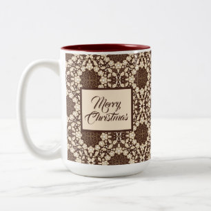 Vintage Christmas, holly leaves & berries Two-Tone Coffee Mug