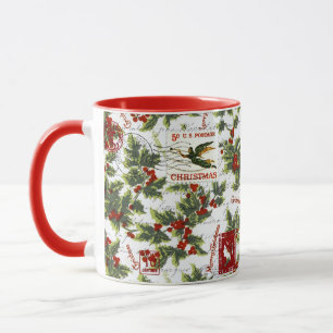 vintage Christmas holly pattern Mug