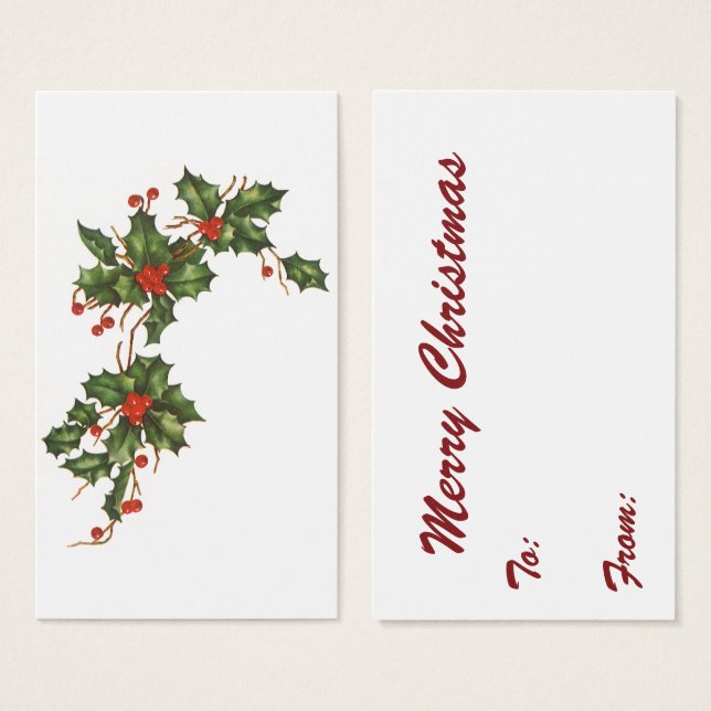 Vintage Christmas, Holly Plant with Red Berries (Front & Back)