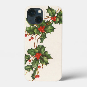 Vintage Christmas, Holly Plant with Red Berries iPhone 13 Mini Case