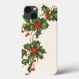 Vintage Christmas, Holly Plant with Red Berries iPhone 13 Case